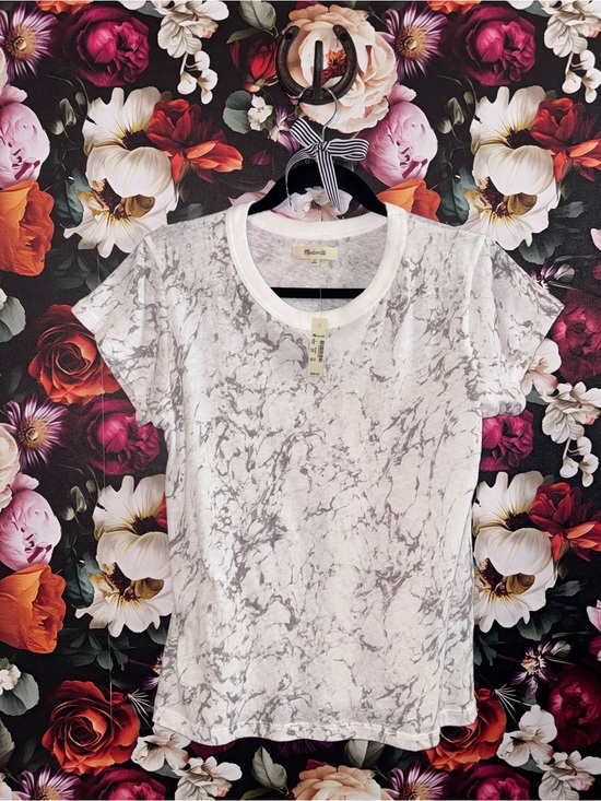 Madewell Tops - NWT, Madewell White and Gray Marble-Print Short Sleeve Tee, S